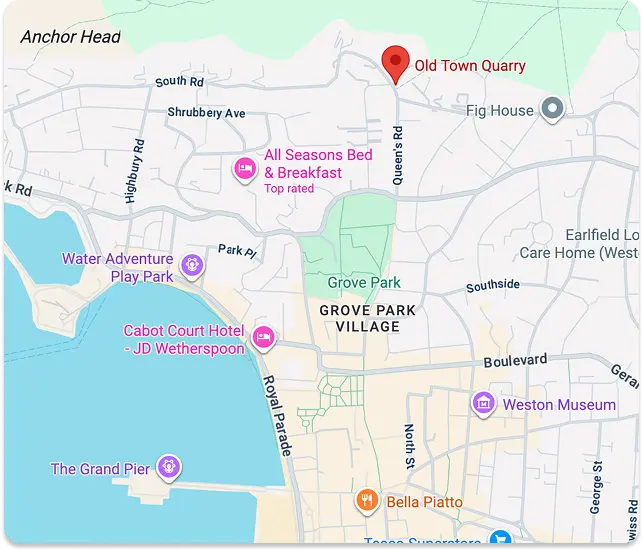 Map of where the Old Town Quarry is located.